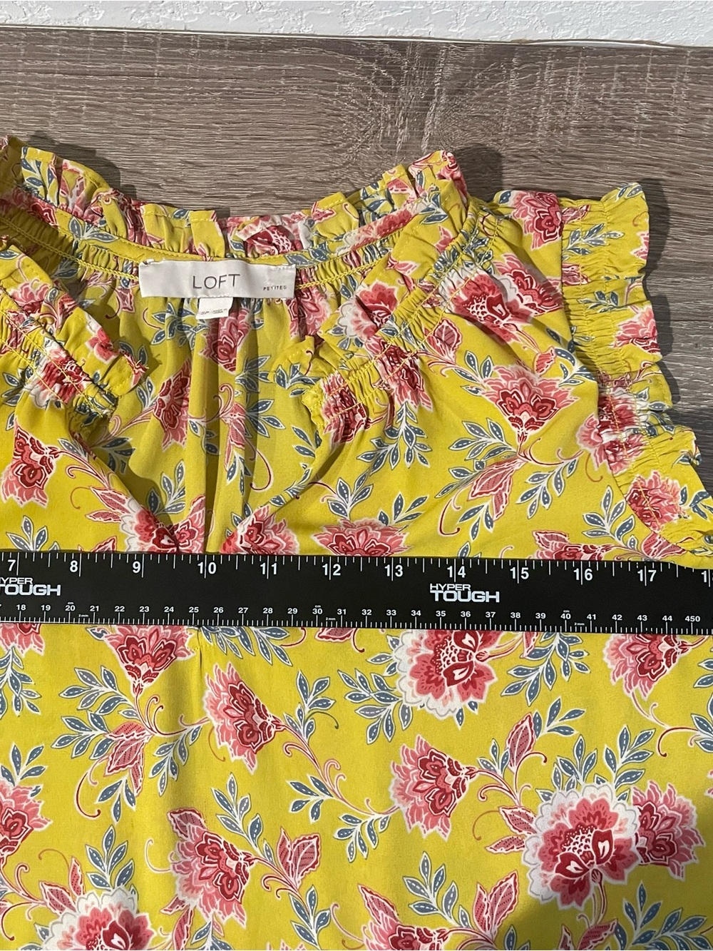LOFT Yellow Floral Ruffle Neck Shell Top - Picture 4 of 5